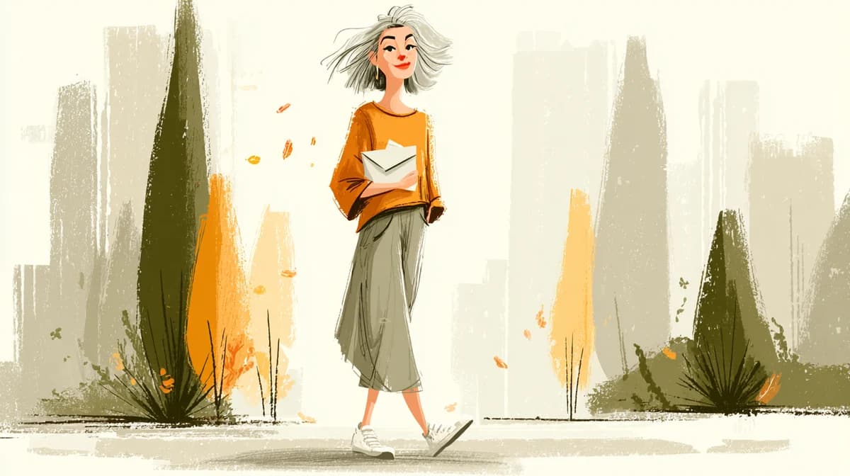 Illustration of a person walking confidently with paperwork in hand