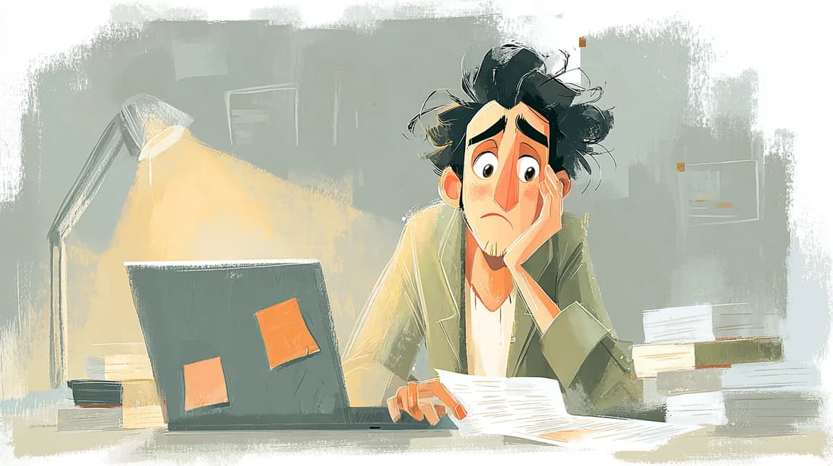 Illustration of a person at a desk late at night, puzzling over medical bills